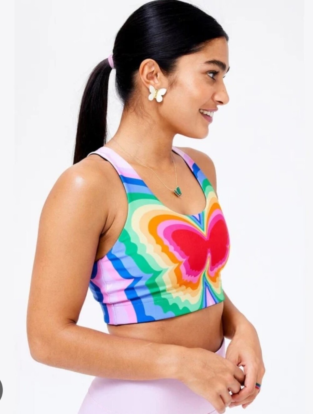 Terez Colorful Rainbow Psychedelic Butterfly Duoknit Sports Bra Size M